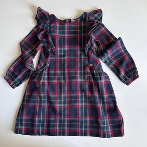 Mayoral Dress Girls Size 5 Ruffles Plaid Blue Red Long Sleeves Preppy‎ Classy